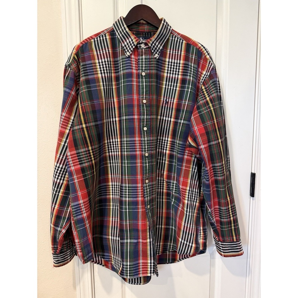 Ralph Lauren Polo Brushed Flannel Shirt Men's XL Plaid Button Down Shirt Thick